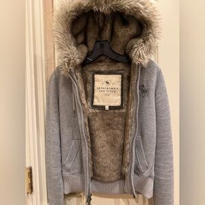 Abercrombie & Fitch Gray Hoodie with Faux Fur Lining